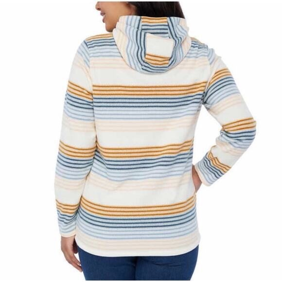 O’Neil Julia Cream 1/4 Zip Pullover Fleece Hooded Top ivory brown blue stripe - Picture 2 of 6